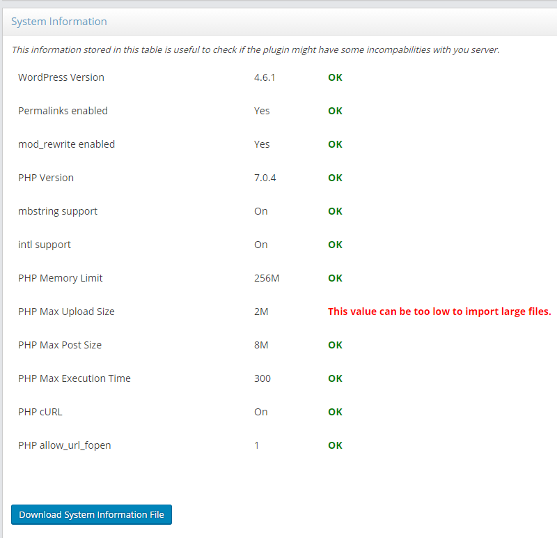 Checking system information - WordPress Citation Plugin