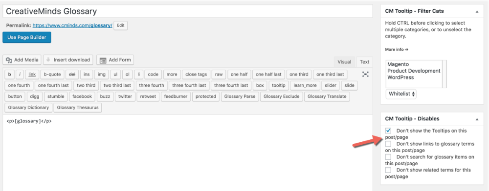 Disabling tooltips on the glossary index page - WordPress Internal Linking Plugin