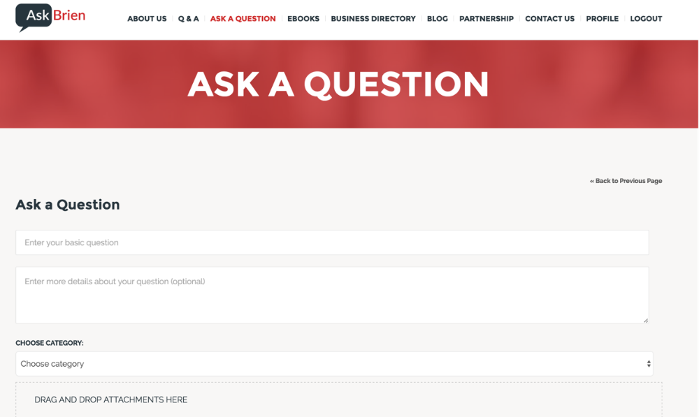 Example of the separate page with the question submission form - WordPress Discussion Forum