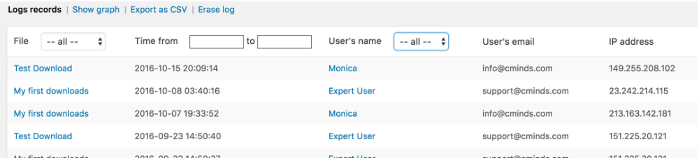 Example of records in the log - File Download Plugin