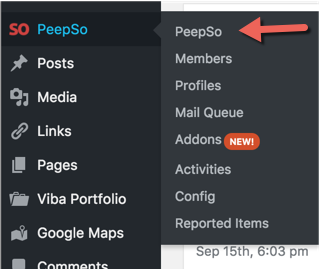 Navigation to the PeepSo plugin - WordPress Knowledge Base Plugin