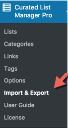 Navigation to the import and export dashboard - Content Curation Plugin