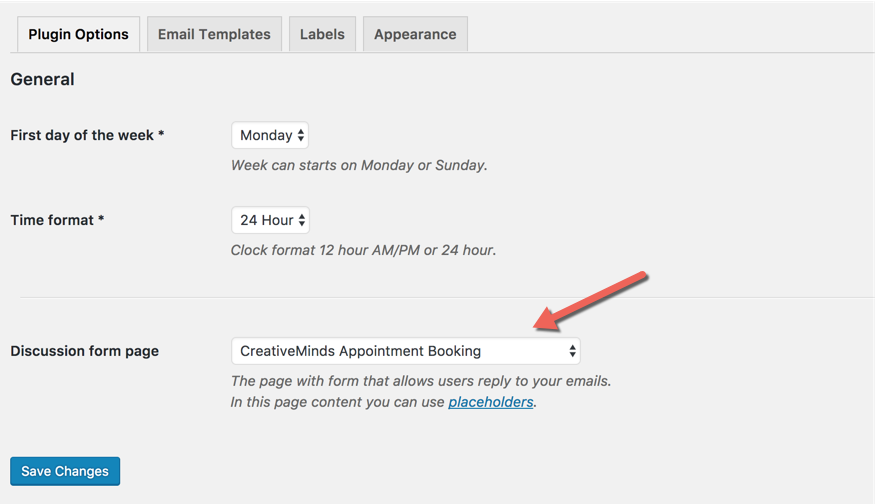 Setting up the discussion form page - WordPress Calendar Booking Plugin