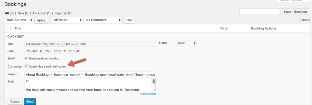 Customizing the message - Event Booking Calendar WordPress Plugin