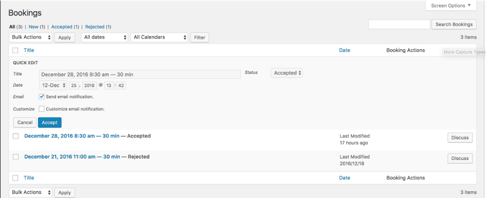 Quick edit mode - Booking Plugin WordPress