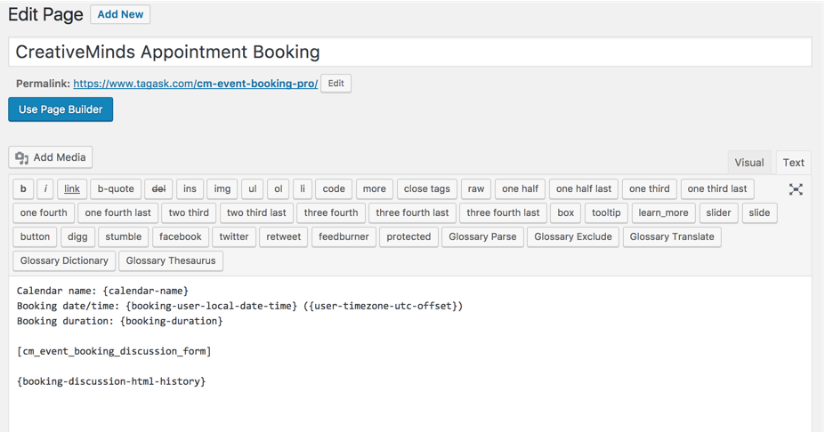 Customizing the page with the discussion form - WordPress Calendar Booking Plugin