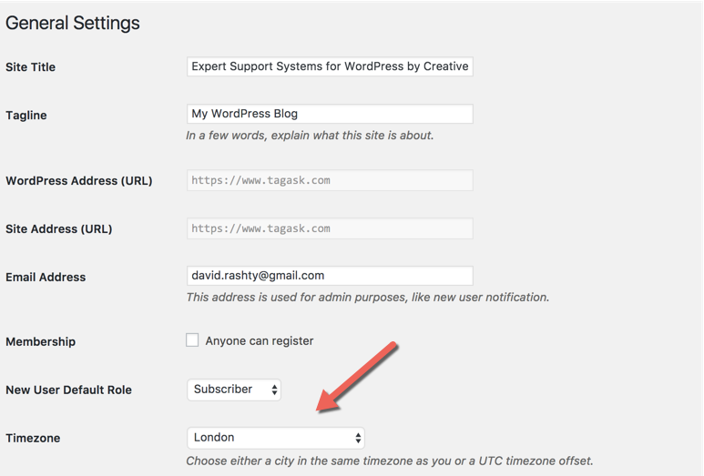 Choosing the site timezone - Booking Plugin WordPress