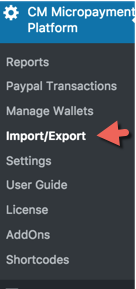 Navigation to the Import/Export dashboard - WordPress Point System