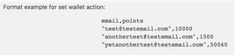 Example of setting up the wallets values using CSV - WordPress Wallet Plugin