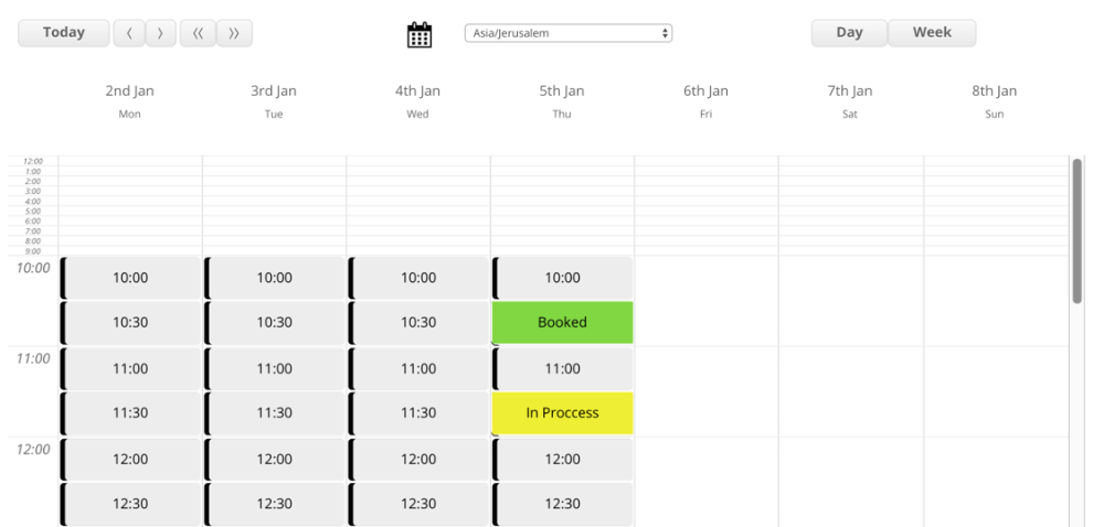 Week view - WordPress Plugin for Scheduling Consultations