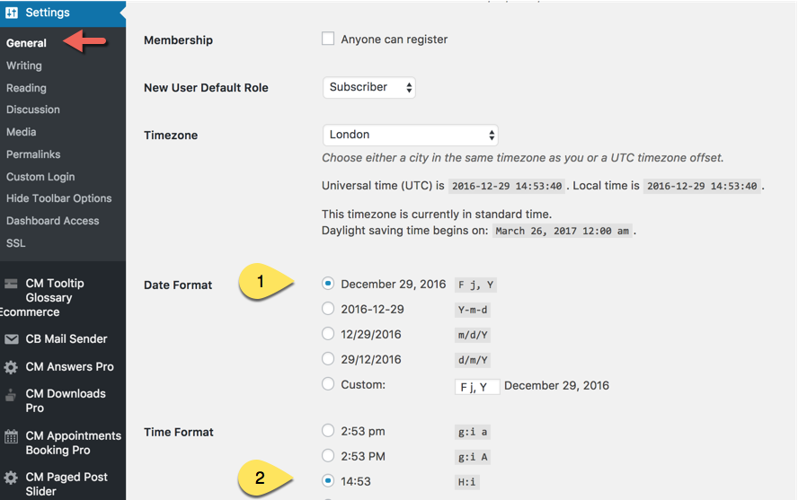 Date and time format site settings - WordPress Plugin for Scheduling Consultations