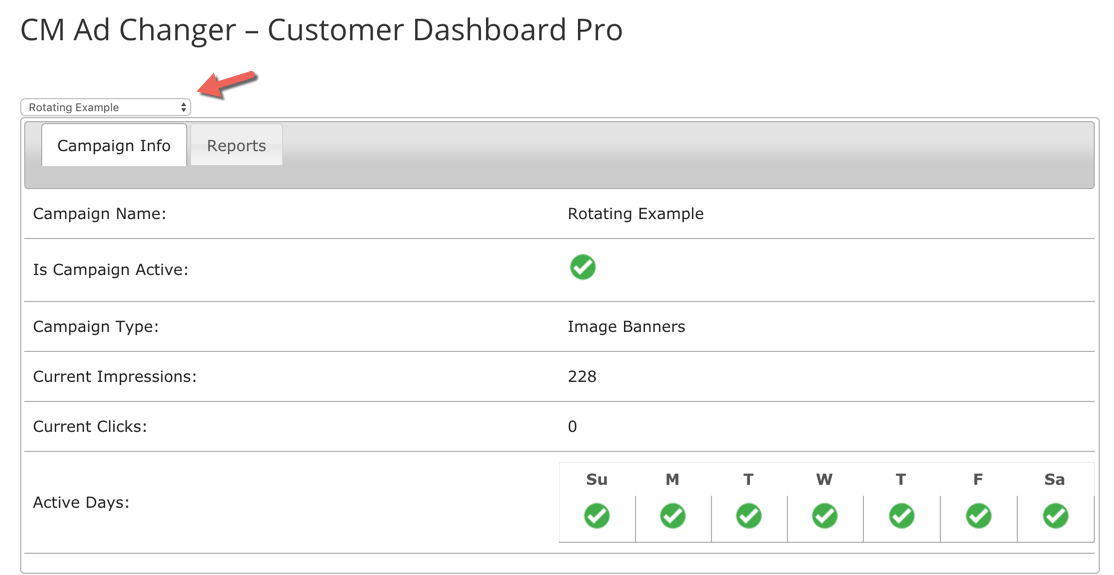 Front-end example of the customer dashboard - WordPress Banner Ad Management