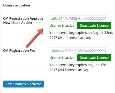 Activating the license keys - User Registration WordPress