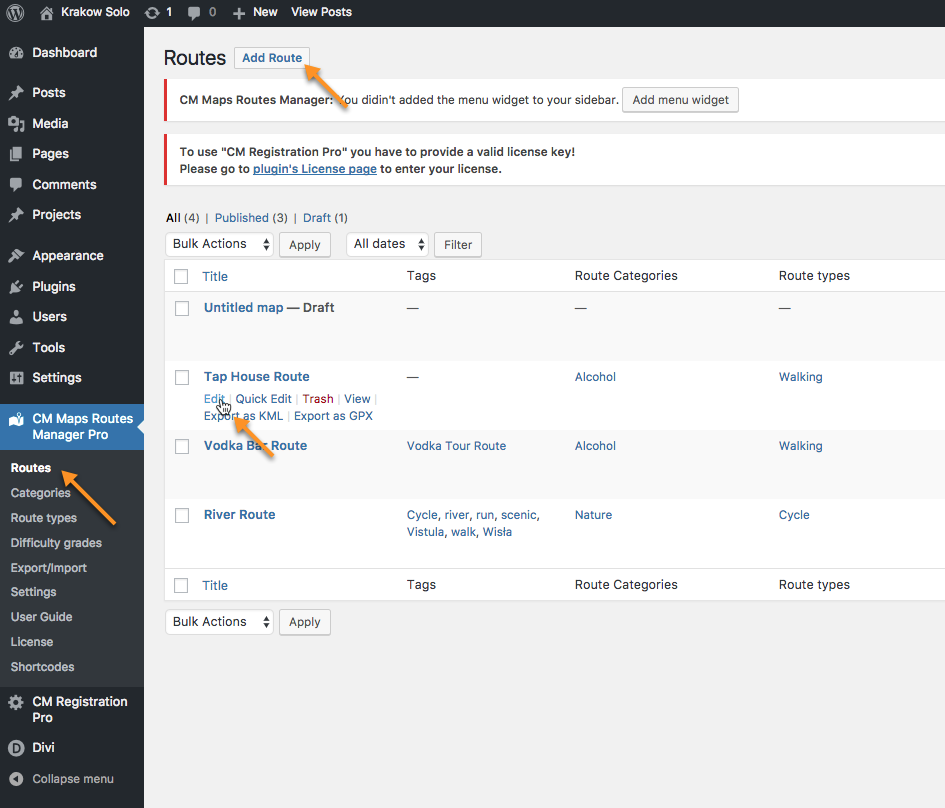 Adding or editing a route - WordPress Plugin Show Route