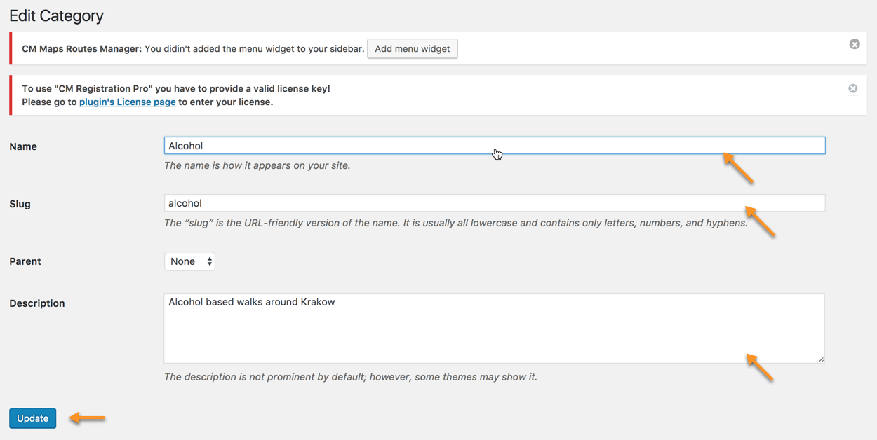 Updating the category - Travel Plugins For WordPress