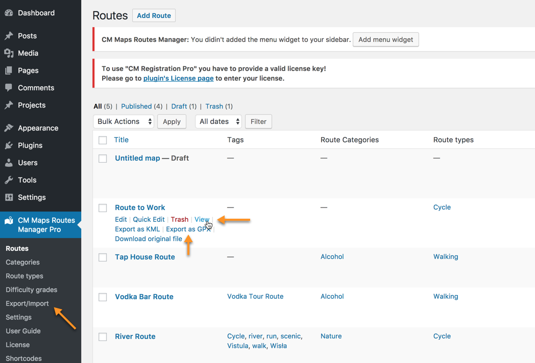 Managing routes - WordPress Plugin Show Route