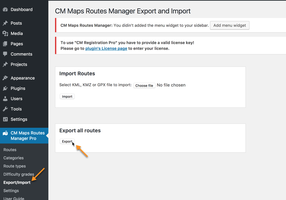 Exporting all routes - Travel Plugins For WordPress