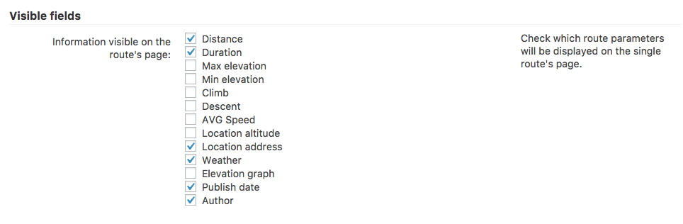 Visible fields settings - Route Display WordPress