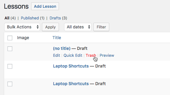 Removing a specific lesson - WordPress Video Lessons Manager Plugin