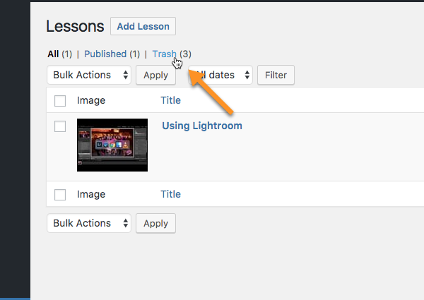 Managing lessons which are moved to trash - Online Course WordPress Plugin