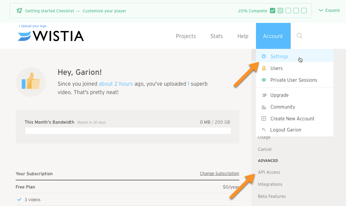 Wistia account settings