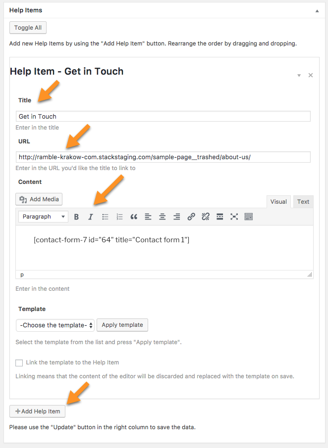 Example of adding new help item - WordPress Walkthrough Plugin