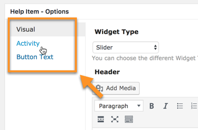 Help items settings - Walkthrough WordPress Plugin