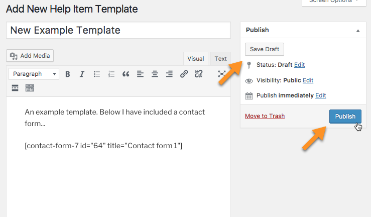 Creating new help item template - WordPress Walkthrough Plugin