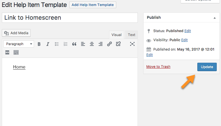 Editing the help item template - Website Walkthrough WordPress Plugin