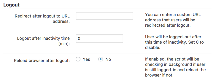 Logout settings - WordPress Login Plugin
