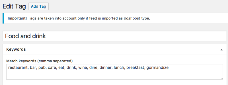 Correct way of adding tags - RSS Post Importer