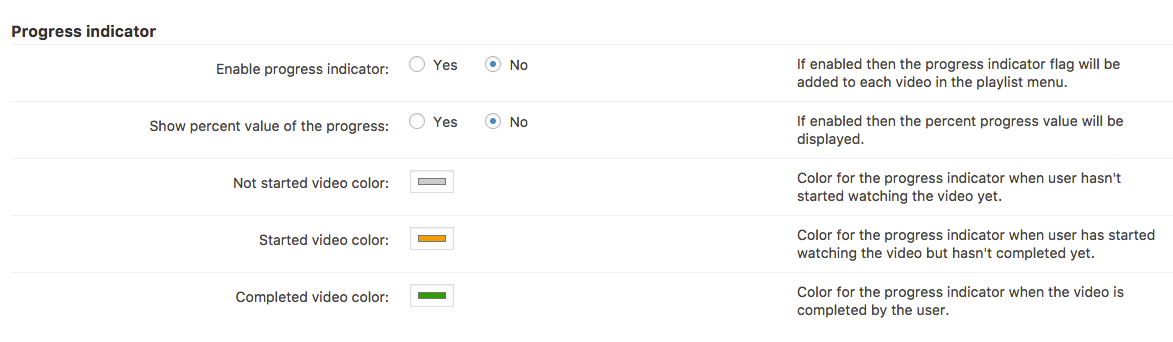 Progress indicator settings - WordPress Video Courses