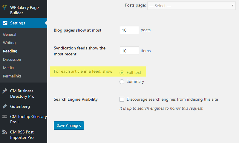 Displaying full post text - RSS Importer WordPress