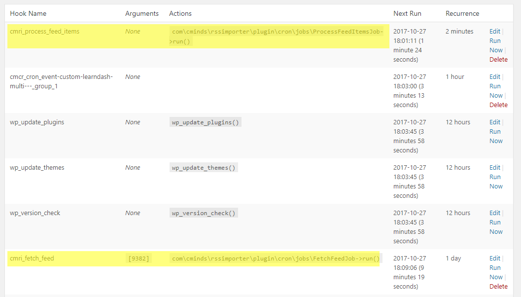 Managing Cron events - RSS Feed Importer WordPress Plugin
