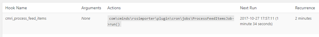 Example of the process feed items line - RSS Importer WordPress