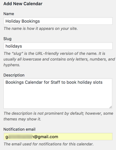 Form for creating new calendar - Appointment Scheduling Plugin WordPress
