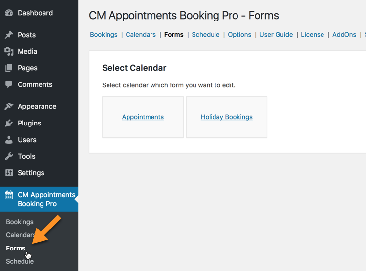 Managing forms - WordPress Plugin for Scheduling Consultations