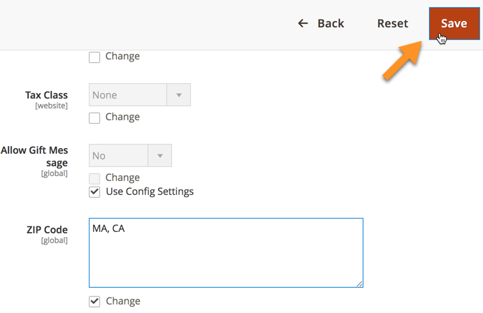 Saving the changes - Magento 2 Restrict Shipping Locations