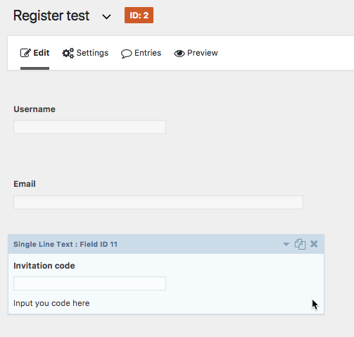 The field for entering the invitation code - WordPress Custom Login Form