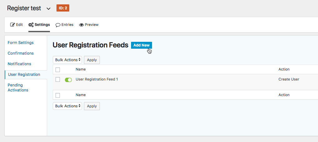 Creating user registration feeds