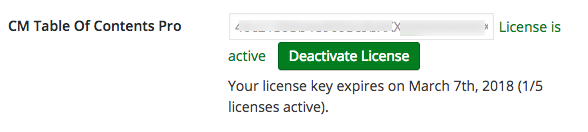 Activating the license - WordPress TOC Plugin