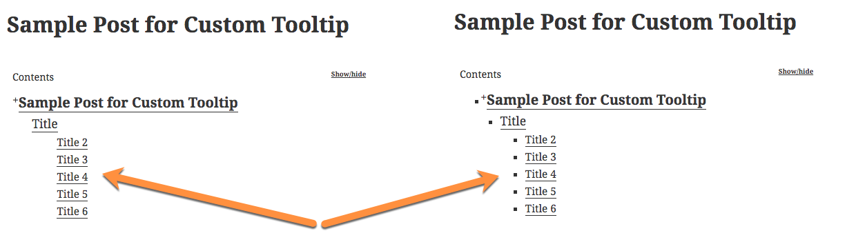 Examples of different list styles - Table of Contents WordPress