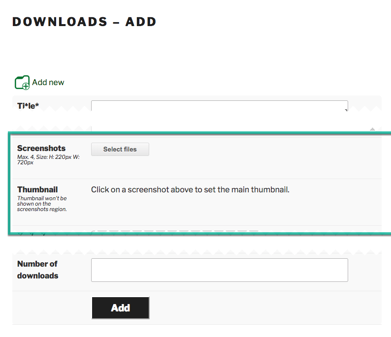Uploading screenshots and setting up a thumbnail for a download - File Download Plugin