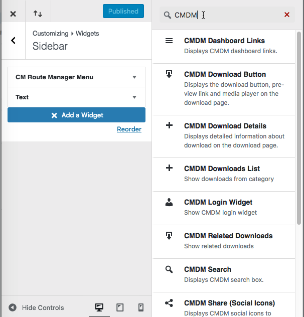 Divi Widgets settings - WordPress Document Management