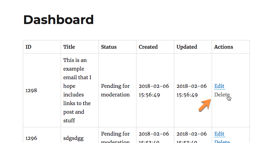 Deleting the submitted post - Frontend Publishing Plugin