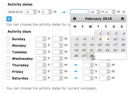 Popup Activity dates settings - WP Popups