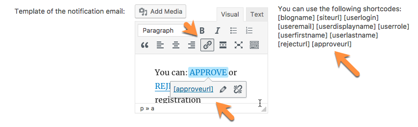 Adding the Approve and Reject Links - User Registration WordPress