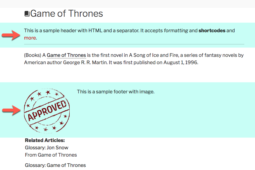 Another example of the content before and after the definition on the term page - WordPress Internal Linking Plugin