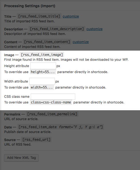 Image settings - RSS Post Importer