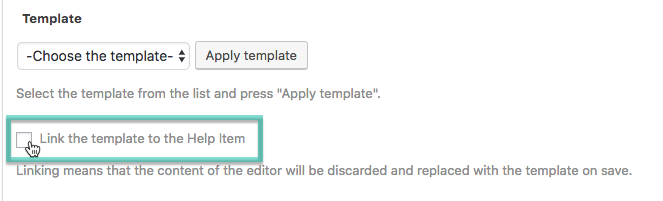 Linking the template to the help item - WordPress On Screen Walkthrough Plugin